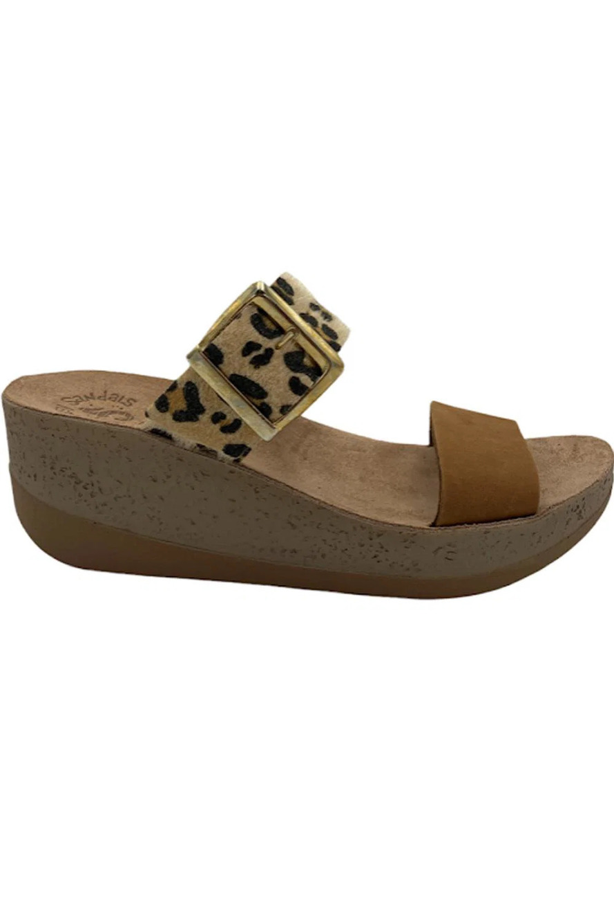 Fantasy Sandals Artemis Leather Slide Sandals Leopard Skin - Medium